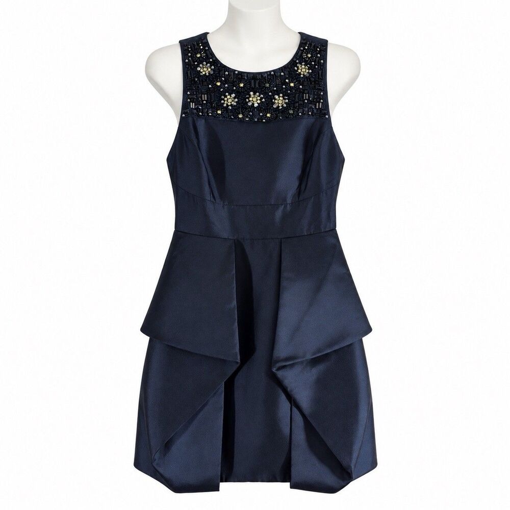 Tibi New York Black Silk Wool Beaded Embellished Cocktail Dress Size 4